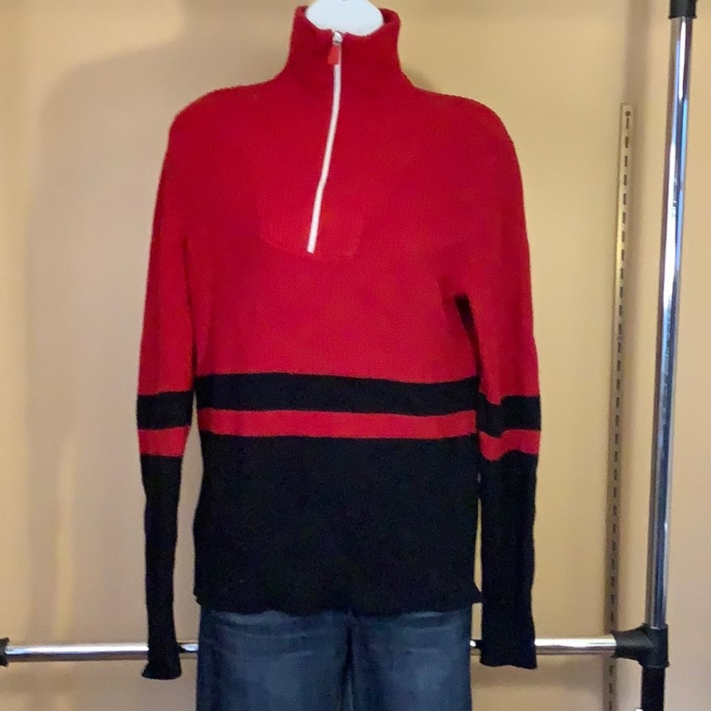 New Ralph Lauren Lauren Active Red and Black Sweater with Zipper